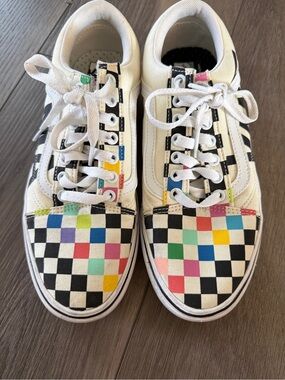 Vans MoMa Edition Checkerboard Sneakers with Multicolor Accents - White -size 10